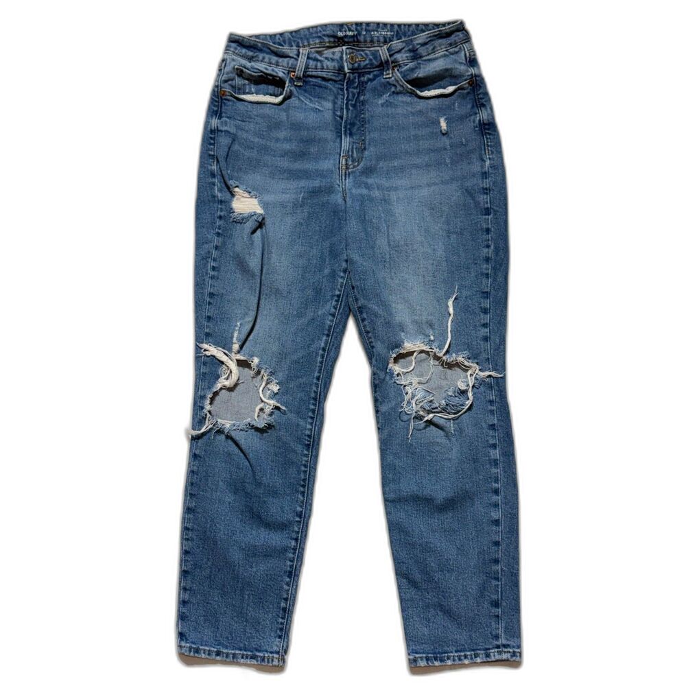 Old Navy O.G. Straight Jeans Women 12 High Rise Distressed Ripped Ankle Denim